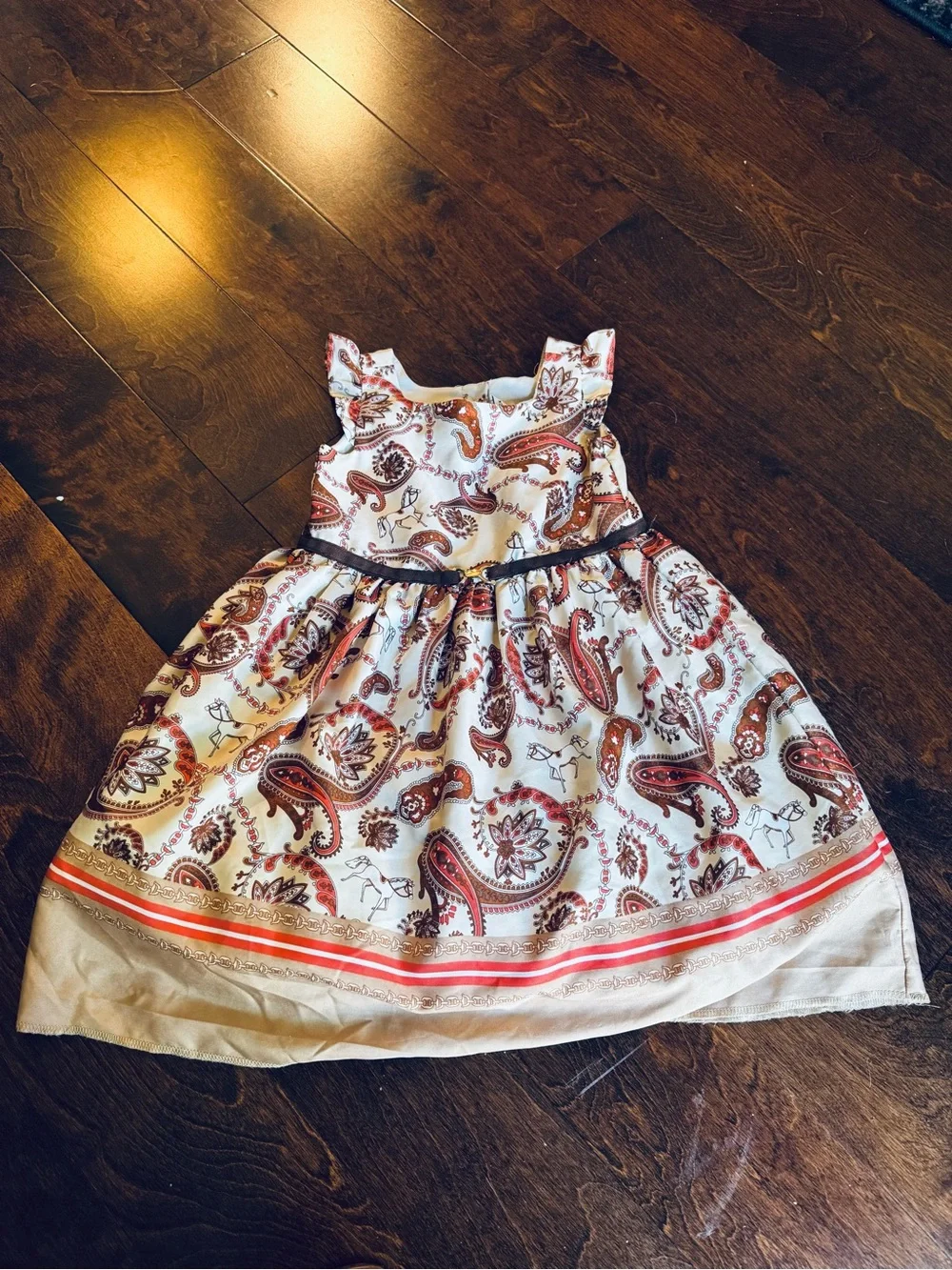 Janie and Jack White Paisley Cotton Dress with Rust and Brown Accents
